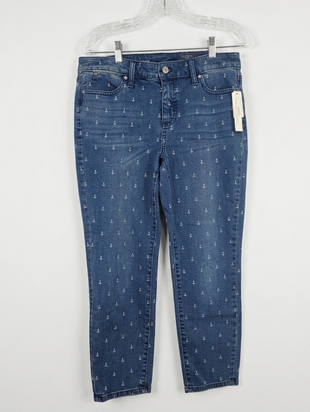 NWT Talbots Blue Anchor-Print Petite Cropped Jeans